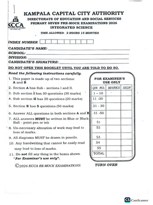 Kcca P7 Pre Mock 2026 Science Paper