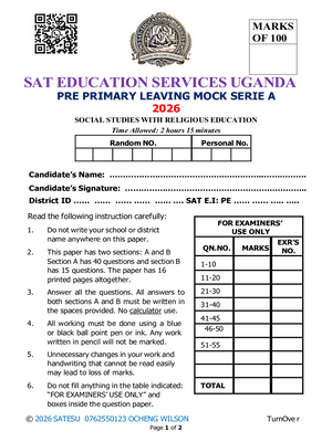 Sat Exams P7 Pre Mock Full Set: All Subjects (Maths, SST, English and Science)