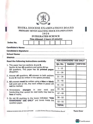 Hoima Diocese P7 Mock 2026 Science Paper