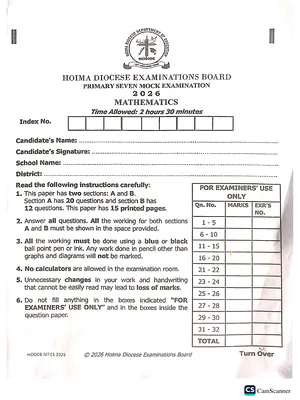 Hoima Diocese P7 Mock 2026 Mathematics Paper