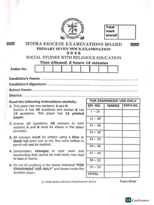 Hoima Diocese P7 Mock 2026 Social Studies with RE Paper