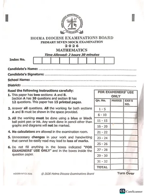 Hoima Diocese P7 Mock 2026 Full Set: All Subjects - Maths, English, SST and Science