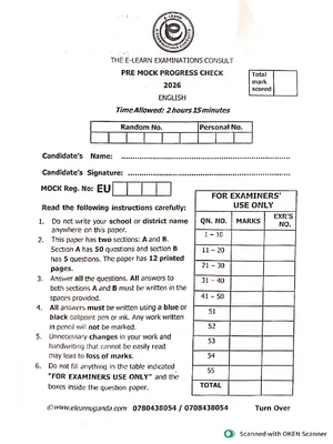 E Learn English Pre Mock Paper 2026