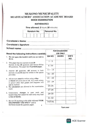 Mukono Head Teachers Association P7 Mathematics Paper