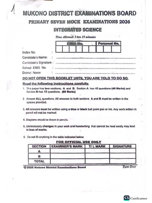 Mukono District P7 Mock 2026 Science Paper
