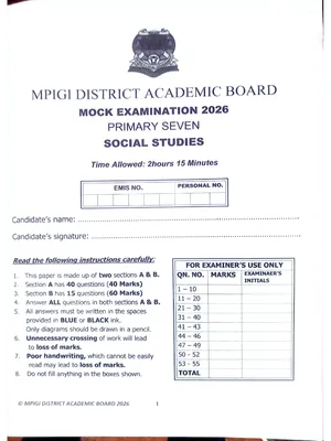 Mpigi District Mock 2026 Social Studies Paper