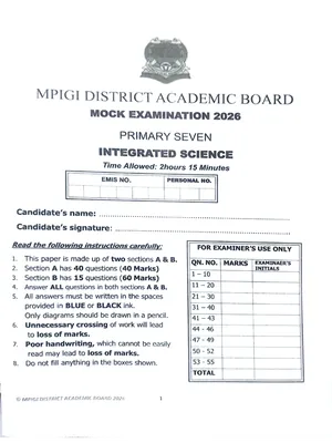 Mpigi District Mock 2026 Science Paper