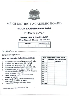 Mpigi District Mock 2026 English Paper