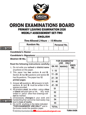 P.7 English End of Term Two 2026 Orion