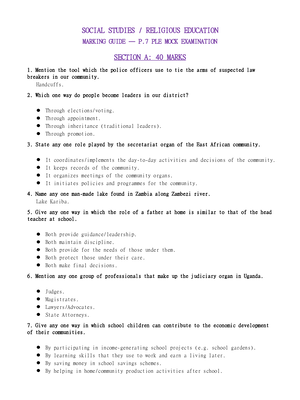 Mpigi District Mock 2026 Social Studies Marking Guide with Answers
