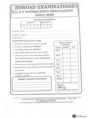 Broad Exams PLE Mocks 2026 Full Set All Subjects: Maths, ENG, SST and Science
