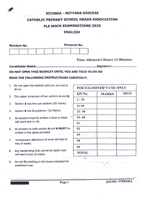 Kiyinda Mityana Diocese PLE Mocks 2026 English Paper