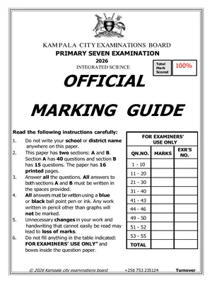 kampala city exams p7 pre ple 2026 science marking guide
