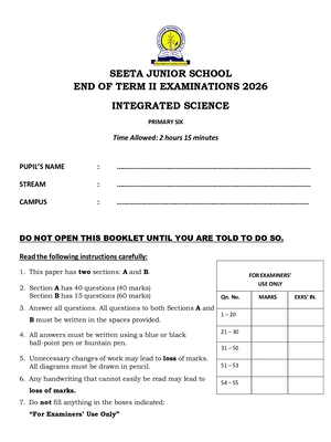 Seeta Junior School p.6 End of Term Two 2026 Full Set All Subjects