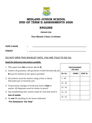 midland junior school p1 end of term 2 english exam