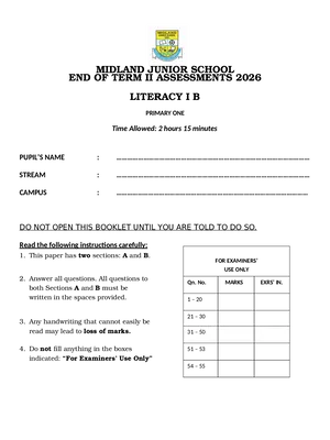 midland junior school p1 end of term 2 literacy (science) exam