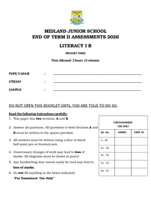 midland junior school p3 end of term 2 literacy 1 (Science) exam