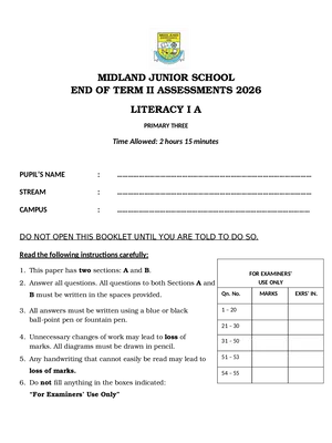 midland junior school p3 end of term 2 literacy 1b (social studies) exam
