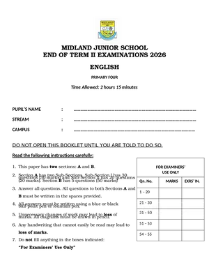 midland junior school p4 end of term 2 english exam
