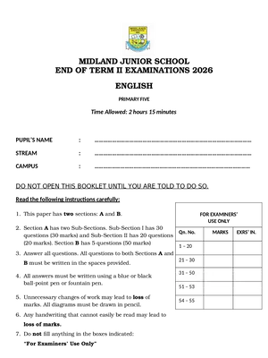 midland junior school p5 end of term 2 english exam