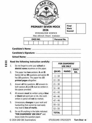 Gad CBC Special Mock P7 Science Paper