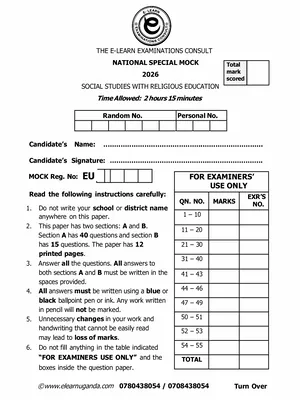 E Learn National Special Mock 2026 Social Studies with RE