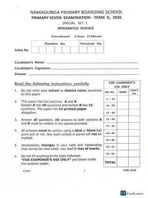 Namagunga Boarding Ps Pre PLE 2026 Set 1 Science Paper