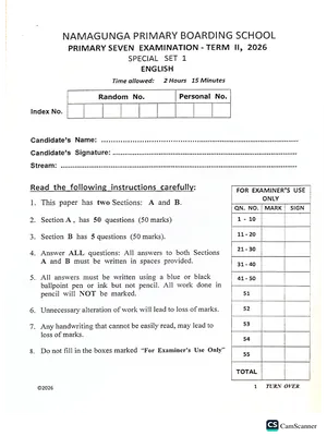 namagunga boarding ps pre ple 2026 set 1 all science, sst, english and mathematics
