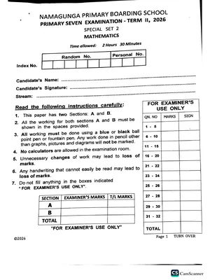 namagunga boarding ps pre ple 2026 set 2 mathematics paper