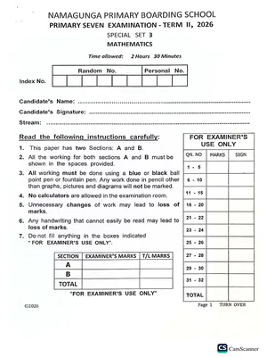 namagunga boarding ps pre ple 2026 set 3 mathematics paper