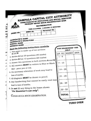 Kcca Mock 2026 Mathematics Paper