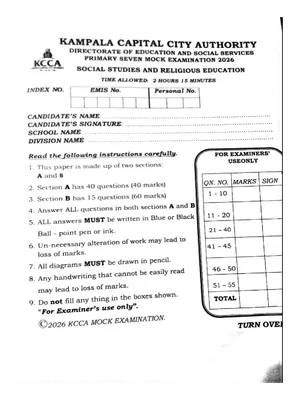 Kcca Mock 2026 Social Studies SST with RE Paper