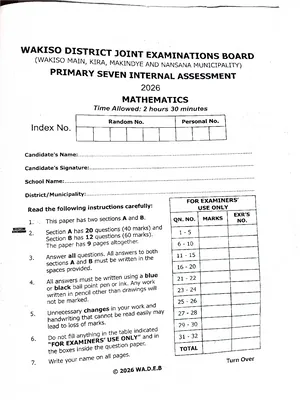 Wakiso District Joint Mock 2026 (Wadeb) Mathemtics Paper