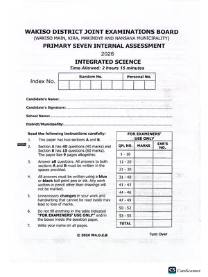 Wakiso District Joint Mock 2026 (Wadeb) Science Paper