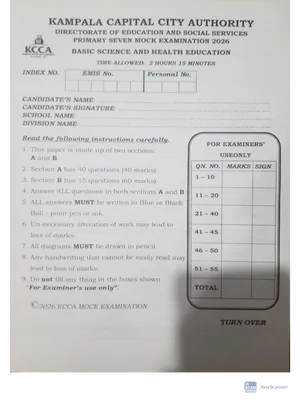 Kcca Mock 2026 Science Paper