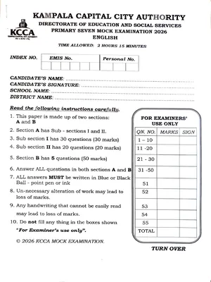 Kcca Mock 2026 English Paper