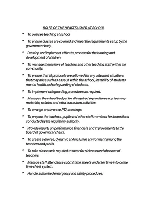 Roles and Responsibilities of Stake Holders at School: Headteacher, Deputy, Dos and Teachers