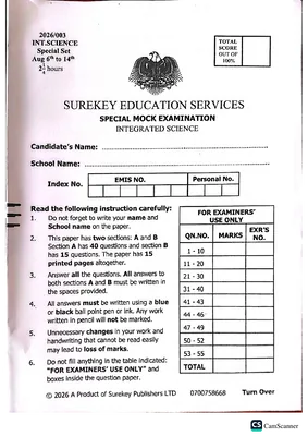 Surekey Special Mock 2026 Science Paper