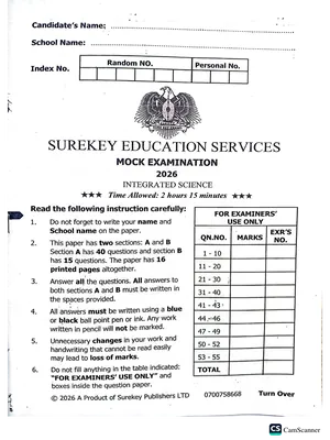 Sure Key Mocks 2026 Integrated Science Paper