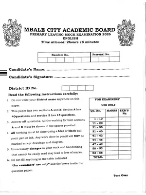 Mbale City Mock English 2026