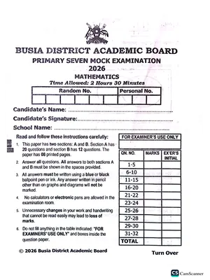 Busia Mock 2026 Mathematics Paper