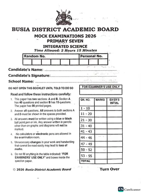 Busia Mock 2026 Science Paper