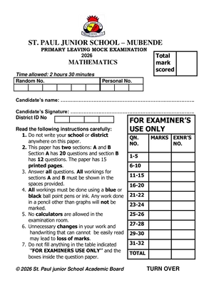 St Paul Mubende PLE Mocks 2026 Mathematics Paper