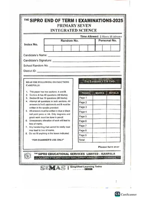P.7 Science Sipro End of Term One 2025