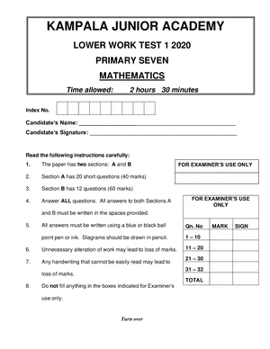 P.7 MTC Week One Test Exam Teacher.ac