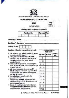 2025 PLE Mathematics Paper