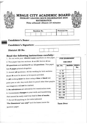 Mbale City Mock Maths 2026