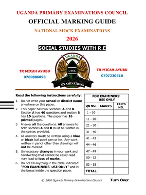 Upec PLE National Mock 2026 SST Marking Guide