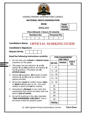 Upec PLE National Mock 2026 English Marking Guide