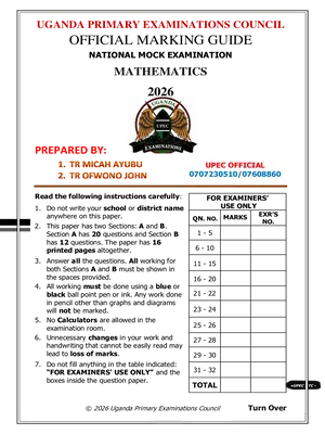 Upec PLE National Mock 2026 Mathematics Marking Guide